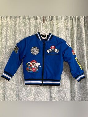 Blue Kids Racing Jacket with Mario Kart Patch